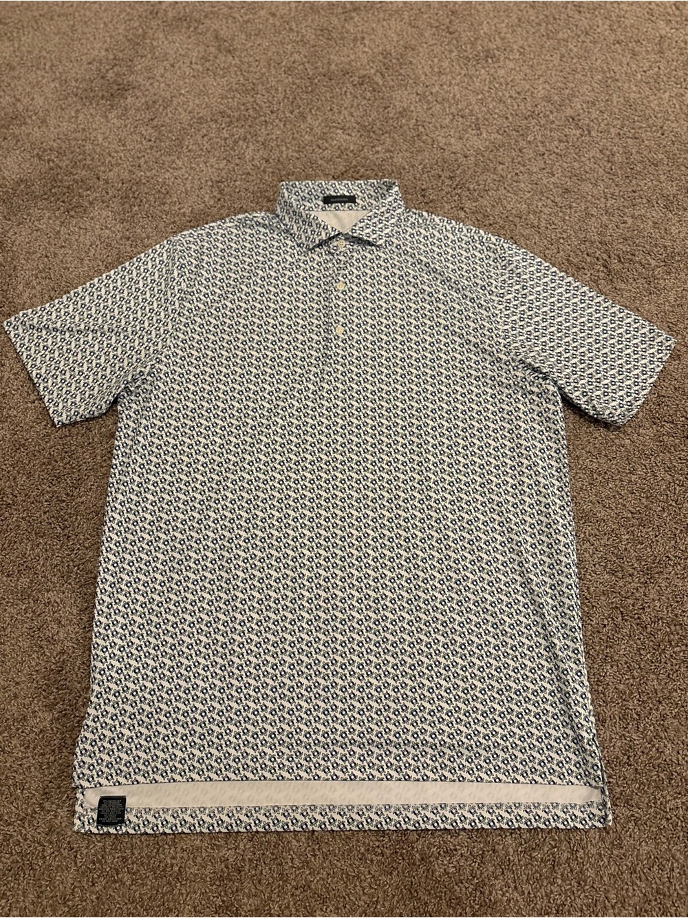 Men's Turtleson Blue Patterned Polo Shirt L